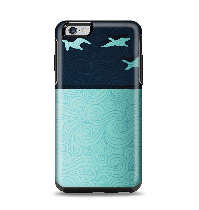 The Abstract Swirled Two Toned Green with Birds Apple iPhone 6 Plus Otterbox Symmetry Case Skin Set