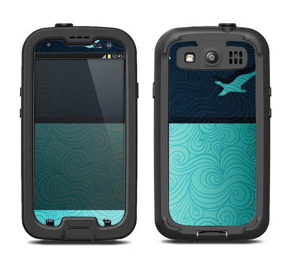The Abstract Swirled Two Toned Green with Birds Samsung Galaxy S3 LifeProof Fre Case Skin Set