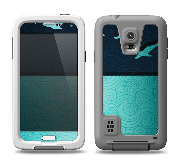 The Abstract Swirled Two Toned Green with Birds Samsung Galaxy S5 LifeProof Fre Case Skin Set