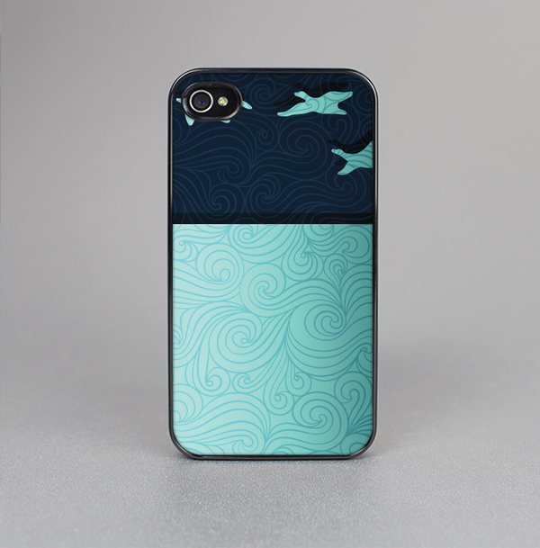 The Abstract Swirled Two Toned Green with Birds Skin-Sert for the Apple iPhone 4-4s Skin-Sert Case