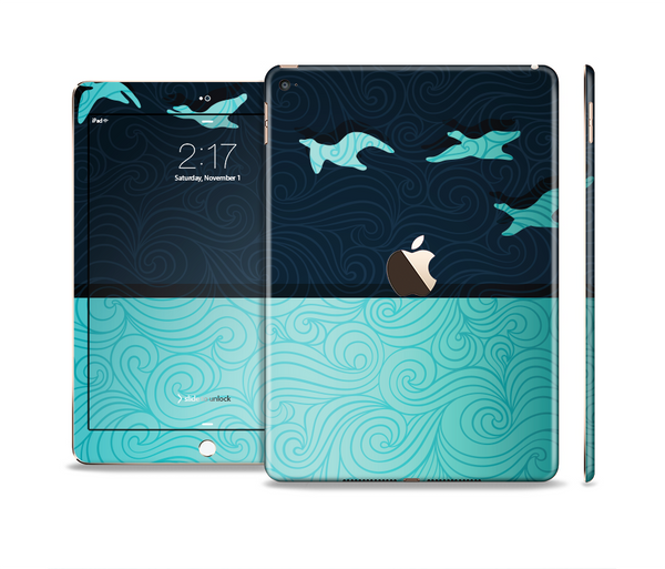 The Abstract Swirled Two Toned Green with Birds Skin Set for the Apple iPad Air 2