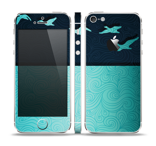The Abstract Swirled Two Toned Green with Birds Skin Set for the Apple iPhone 5