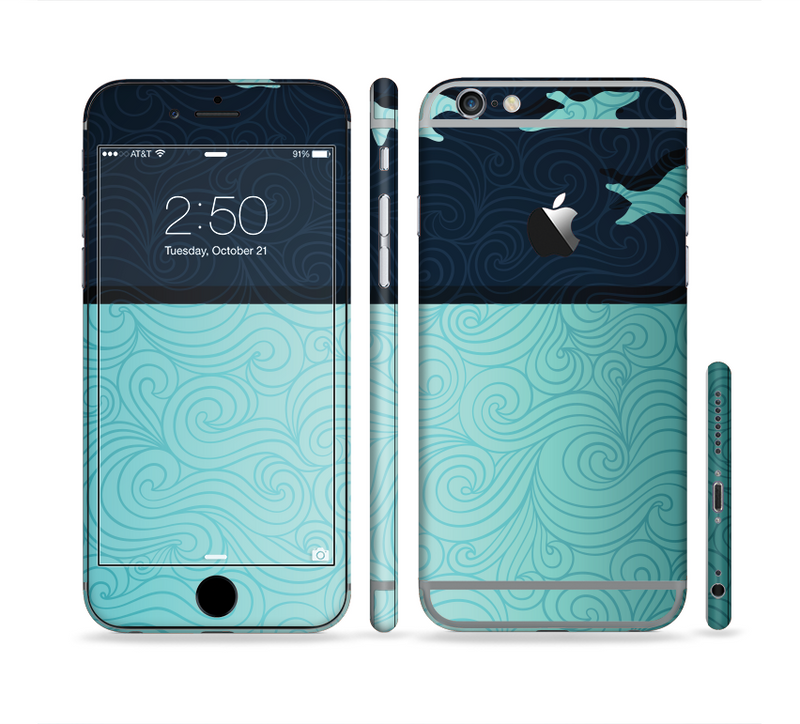The Abstract Swirled Two Toned Green with Birds Sectioned Skin Series for the Apple iPhone 6