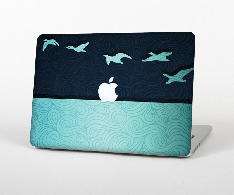 The Abstract Swirled Two Toned Green with Birds Skin Set for the Apple MacBook Air 11"