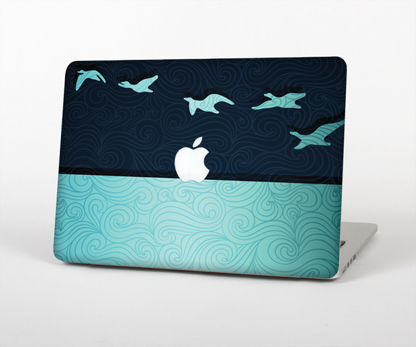 The Abstract Swirled Two Toned Green with Birds Skin Set for the Apple MacBook Pro 15" with Retina Display