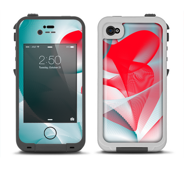 The Abstract Teal & Red Love Connect Apple iPhone 4-4s LifeProof Fre Case Skin Set