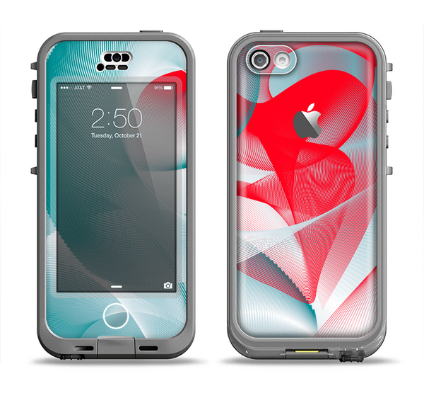 The Abstract Teal & Red Love Connect Apple iPhone 5c LifeProof Nuud Case Skin Set