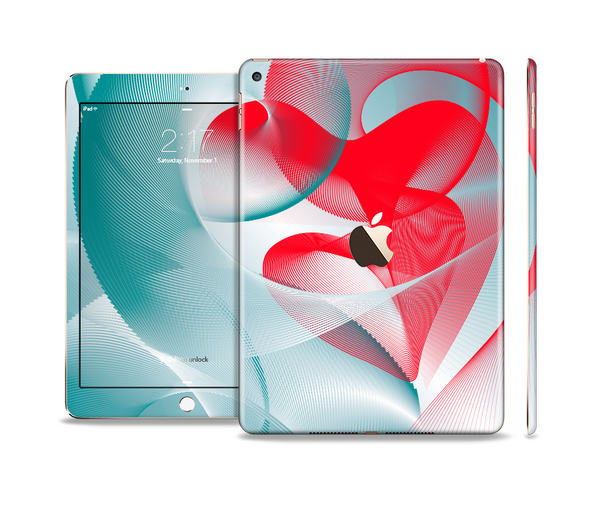 The Abstract Teal & Red Love Connect Skin Set for the Apple iPad Pro