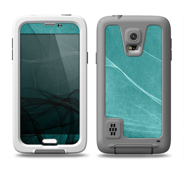 The Abstract Teal and Black Curves Samsung Galaxy S5 LifeProof Fre Case Skin Set