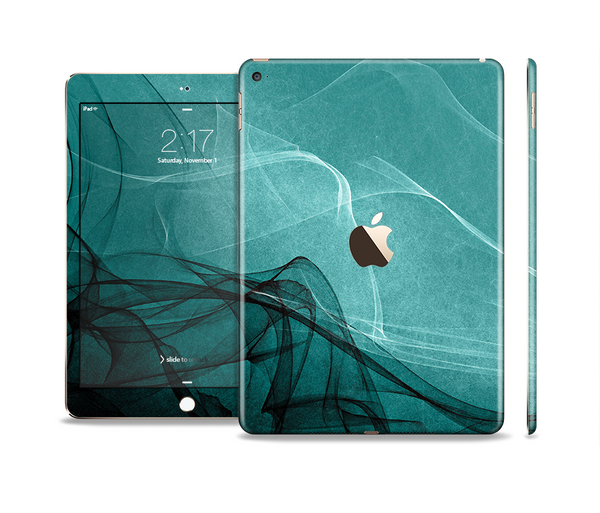 The Abstract Teal and Black Curves Skin Set for the Apple iPad Air 2