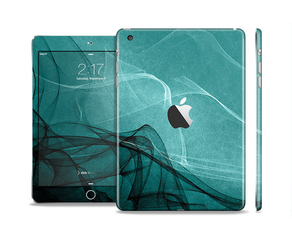 The Abstract Teal and Black Curves Full Body Skin Set for the Apple iPad Mini 2