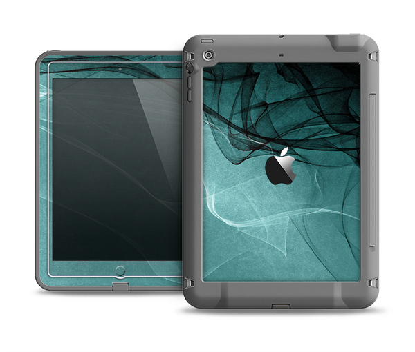 The Abstract Teal and Black Curves Apple iPad Mini LifeProof Fre Case Skin Set