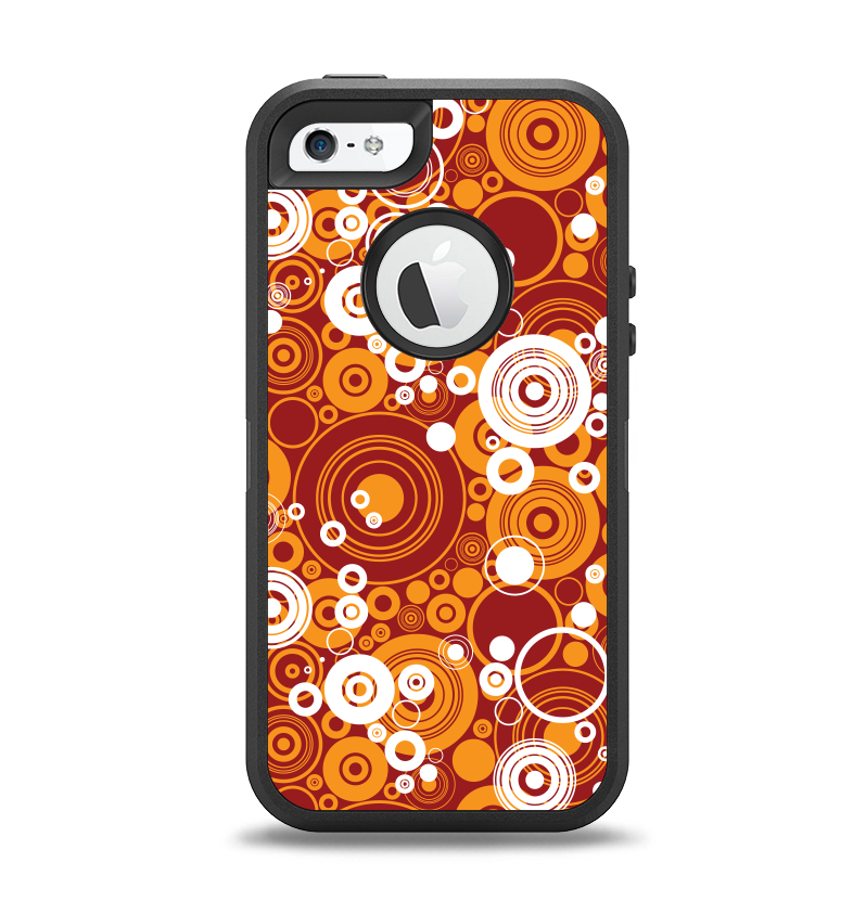 The Abstract Vector Gold & White Circle Swirls Apple iPhone 5-5s Otterbox Defender Case Skin Set