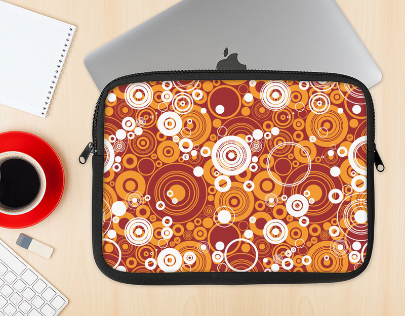 The Abstract Vector Gold & White Circle Swirls Ink-Fuzed NeoPrene MacBook Laptop Sleeve
