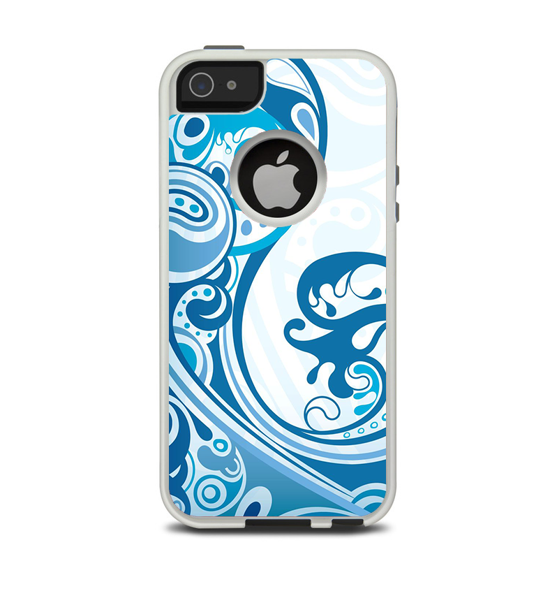 The Abstract Vibrant Blue Swirled Apple iPhone 5-5s Otterbox Commuter Case Skin Set