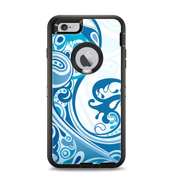 The Abstract Vibrant Blue Swirled Apple iPhone 6 Plus Otterbox Defender Case Skin Set