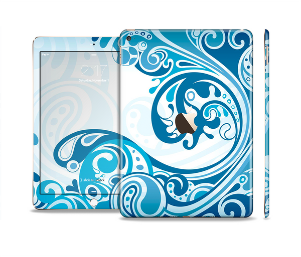 The Abstract Vibrant Blue Swirled Skin Set for the Apple iPad Pro