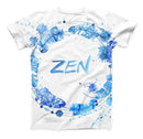 The Abstract Watercolor Blue Feather Circle ink-Fuzed Unisex All Over Full-Printed Fitted Tee Shirt