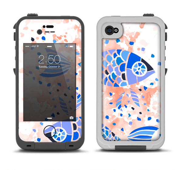 The Abstract White and Blue Fish Fossil Apple iPhone 4-4s LifeProof Fre Case Skin Set