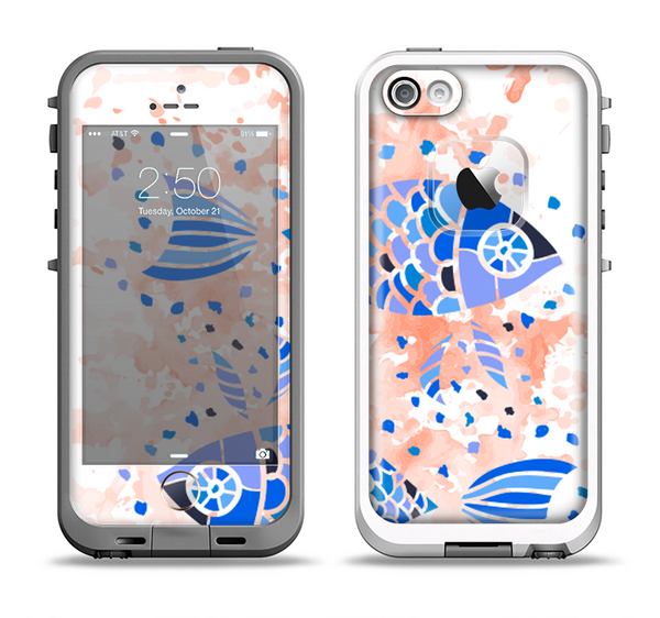 The Abstract White and Blue Fish Fossil Apple iPhone 5-5s LifeProof Fre Case Skin Set