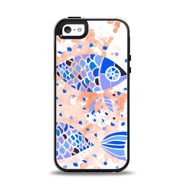 The Abstract White and Blue Fish Fossil Apple iPhone 5-5s Otterbox Symmetry Case Skin Set