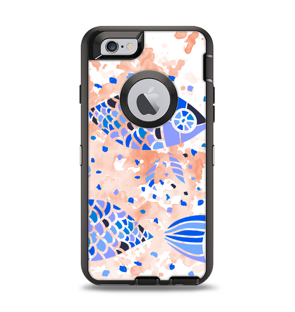 The Abstract White and Blue Fish Fossil Apple iPhone 6 Otterbox Defender Case Skin Set