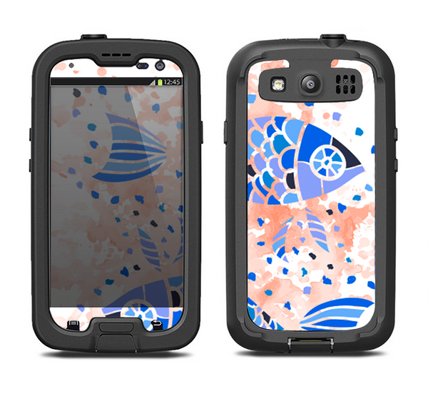 The Abstract White and Blue Fish Fossil Samsung Galaxy S3 LifeProof Fre Case Skin Set