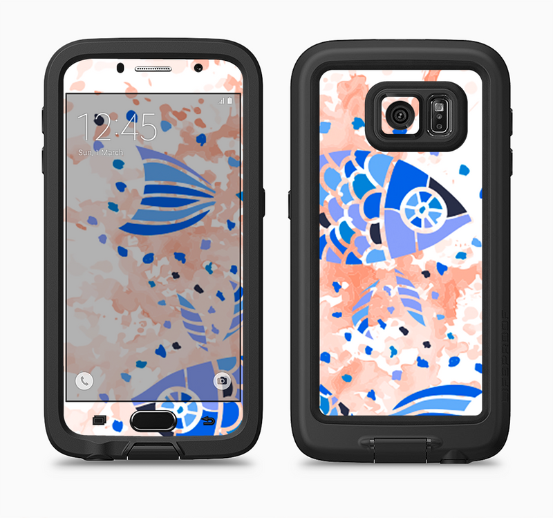 The Abstract White and Blue Fish Fossil Full Body Samsung Galaxy S6 LifeProof Fre Case Skin Kit