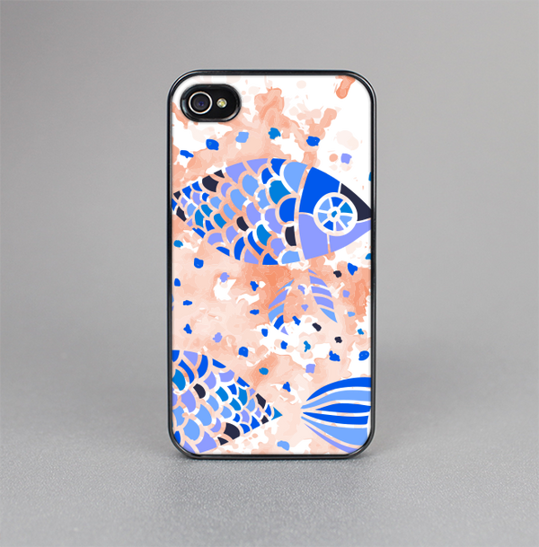 The Abstract White and Blue Fish Fossil Skin-Sert for the Apple iPhone 4-4s Skin-Sert Case