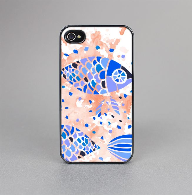 The Abstract White and Blue Fish Fossil Skin-Sert for the Apple iPhone 4-4s Skin-Sert Case