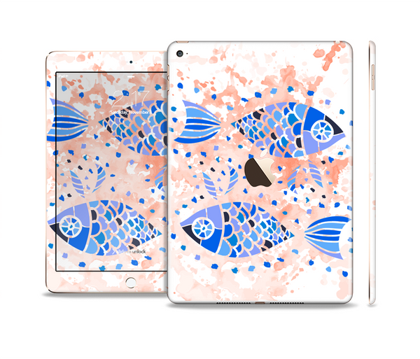 The Abstract White and Blue Fish Fossil Skin Set for the Apple iPad Air 2