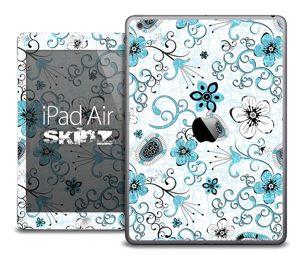 The Abstract White and Turquoise Flower Skin for the iPad Air