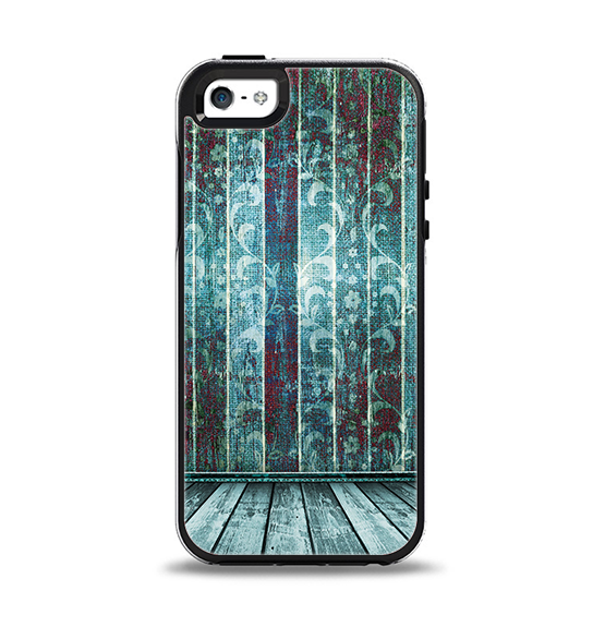 The Aged Blue Victorian Striped Wall Apple iPhone 5-5s Otterbox Symmetry Case Skin Set