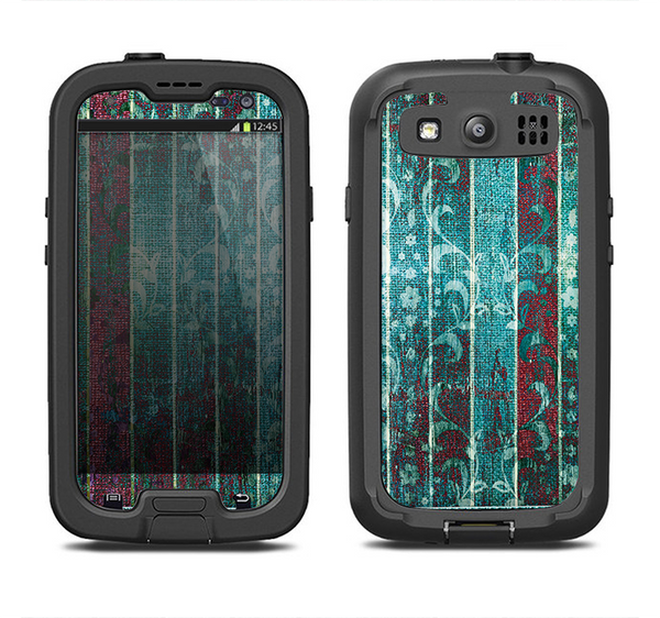 The Aged Blue Victorian Striped Wall Samsung Galaxy S3 LifeProof Fre Case Skin Set