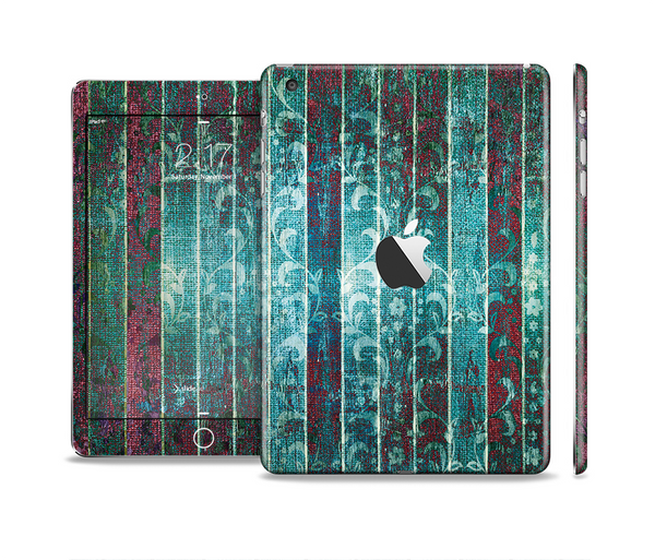 The Aged Blue Victorian Striped Wall Full Body Skin Set for the Apple iPad Mini 2