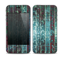 The Aged Blue Victorian Striped Wall Skin for the Apple iPhone 4-4s