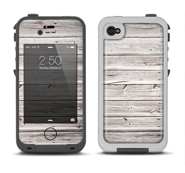 The Aged White Wood Planks Apple iPhone 4-4s LifeProof Fre Case Skin Set