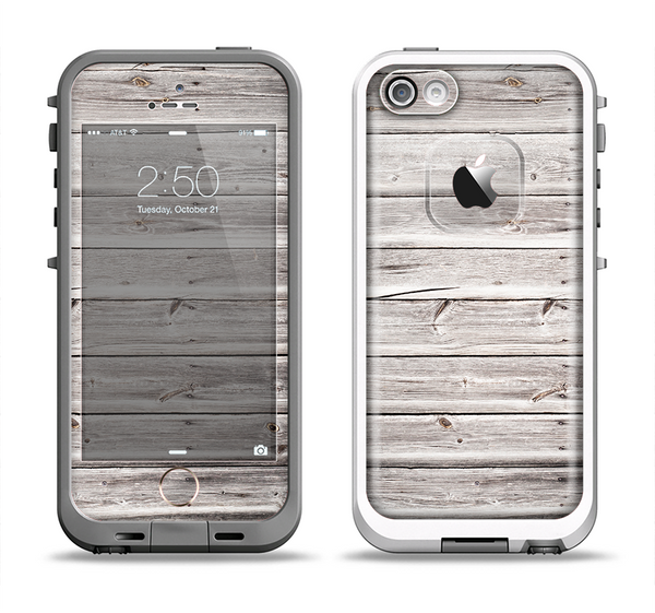 The Aged White Wood Planks Apple iPhone 5-5s LifeProof Fre Case Skin Set