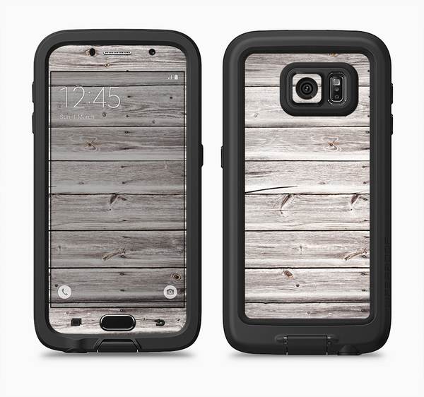 The Aged White Wood Planks Full Body Samsung Galaxy S6 LifeProof Fre Case Skin Kit