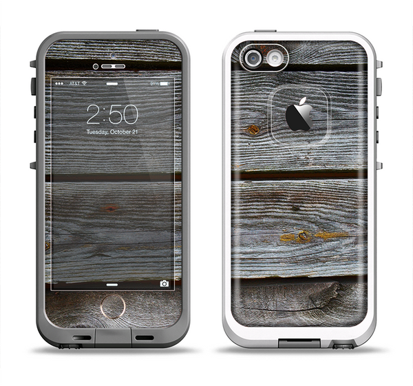 The Aged Wood Planks Apple iPhone 5-5s LifeProof Fre Case Skin Set