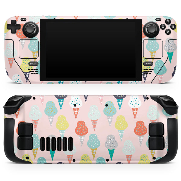 The All Over Pink Ice Cream Cone Pattern // Full Body Skin Decal Wrap Kit for the Steam Deck handheld gaming computer