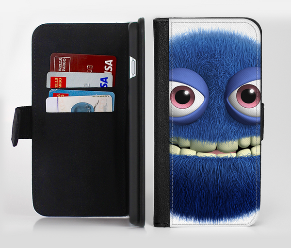 The Angry Blue Fury Monster Ink-Fuzed Leather Folding Wallet Credit-Card Case for the Apple iPhone 6/6s, 6/6s Plus, 5/5s and 5c