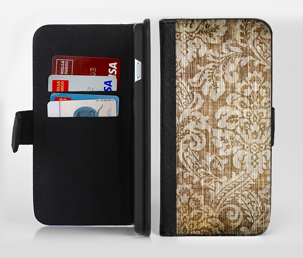 The Antique Floral Lace Pattern Ink-Fuzed Leather Folding Wallet Credit-Card Case for the Apple iPhone 6/6s, 6/6s Plus, 5/5s and 5c