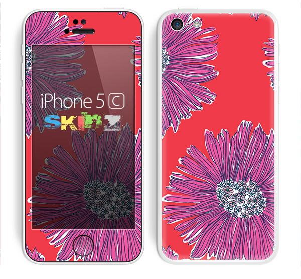 The Artistic Purple & Coral Floral Skin for the Apple iPhone 5c