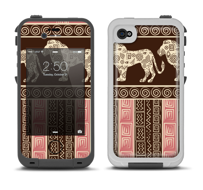The Aztec Pink & Brown Lion Pattern Apple iPhone 4-4s LifeProof Fre Case Skin Set
