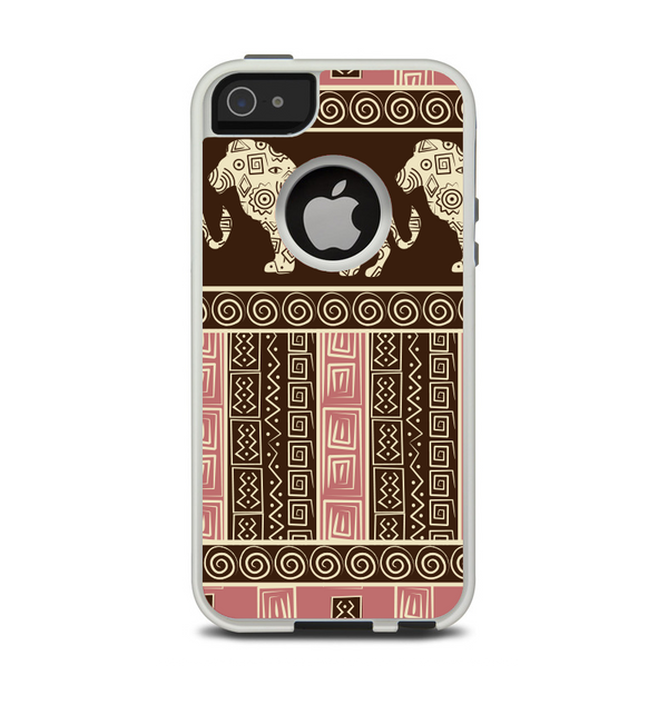 The Aztec Pink & Brown Lion Pattern Apple iPhone 5-5s Otterbox Commuter Case Skin Set