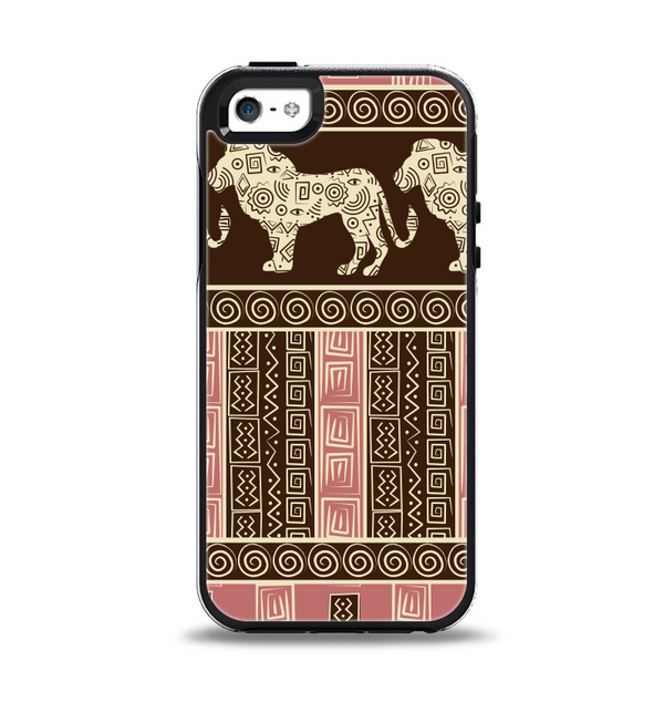 The Aztec Pink & Brown Lion Pattern Apple iPhone 5-5s Otterbox Symmetry Case Skin Set