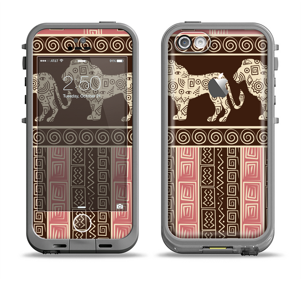 The Aztec Pink & Brown Lion Pattern Apple iPhone 5c LifeProof Fre Case Skin Set