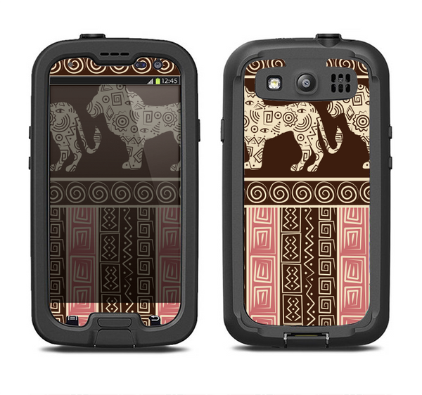 The Aztec Pink & Brown Lion Pattern Samsung Galaxy S3 LifeProof Fre Case Skin Set