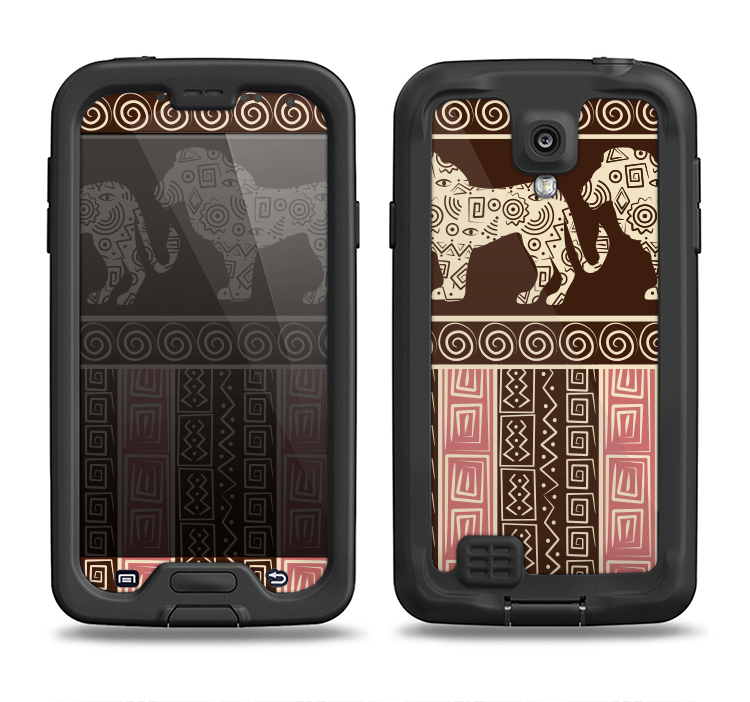 The Aztec Pink & Brown Lion Pattern Samsung Galaxy S4 LifeProof Fre Case Skin Set